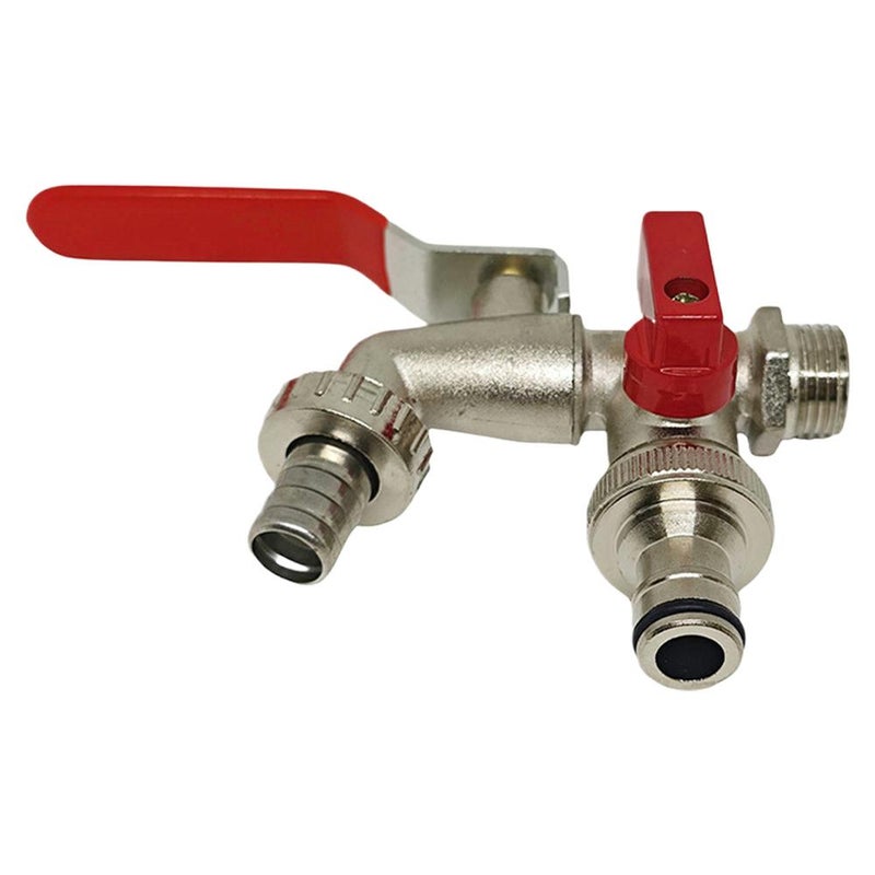 صنبور ماء مزدوج المخرج من سبائك الزنك للحديقة، مدخل واحد ومخرجان، صنبور غسالة رأس واحد ورأس مزدوج